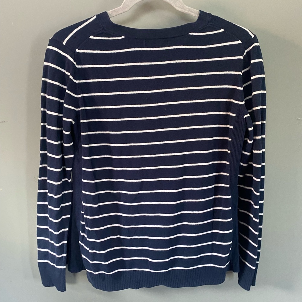 Gap Unisex Knit Sweater Size M Navy & White Stripes V Neck Long Sleeve - Picture 5 of 6